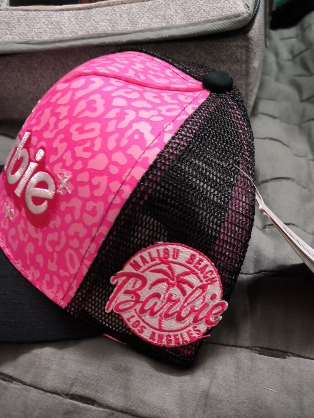 Barbie Pink Leopard Print Trucker Hat with Black Mesh - Picture 3 of 5